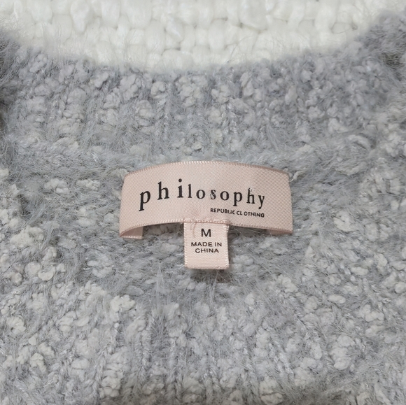 PHILOSOPHY Cozy Sweater Fuzzy Textured Gray Size Medium - Picture 14 of 16